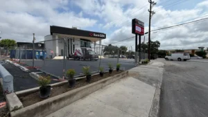 Finished frontage beds and parking lot islands at a San Antonio commercial property
