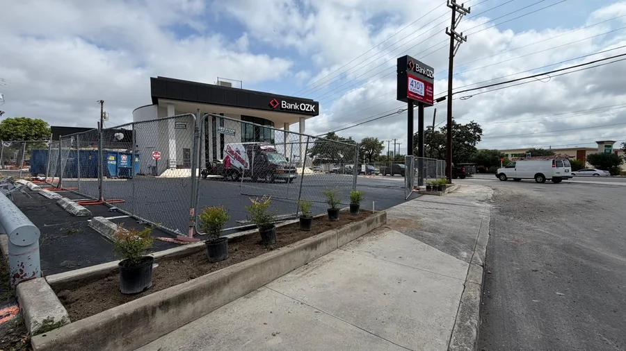 Finished frontage beds and parking lot islands at a San Antonio commercial property